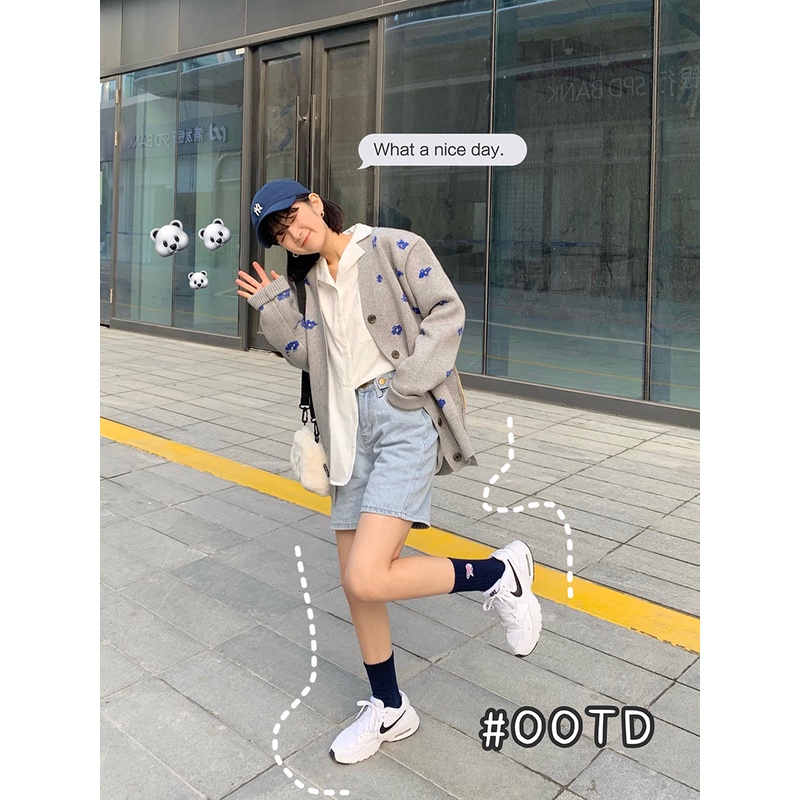 Human made Tất bằng Cotton màu trơn thêu hình gấu bắc cực nhiều màu sắc