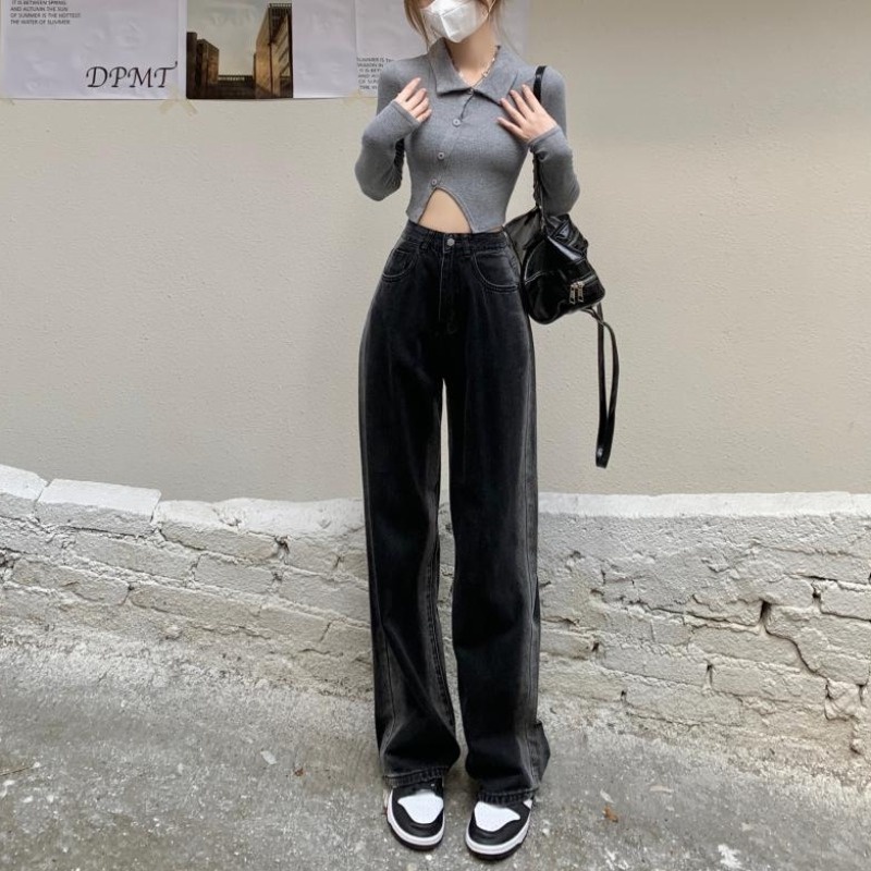 Quần jean SUXI dài ống rộng lưng cao thiết kế đơn giản thời trang theo phong cách Hàn Quốc cho nữ