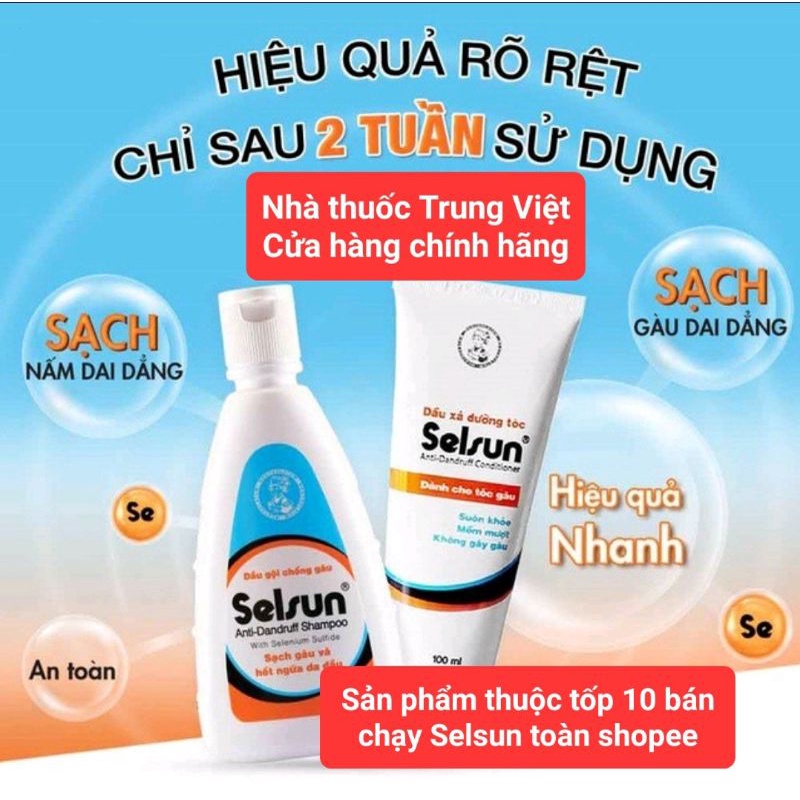 Bộ sản phẩm chống gàu Selsun (Dầu gội Selsun 100ml+Dầu xã dưỡng tóc Selsun 100ml)