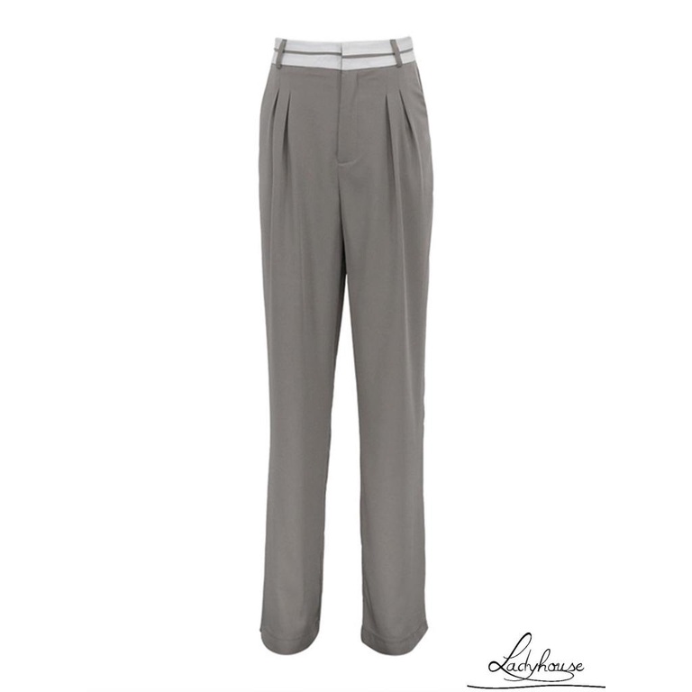 Quần Dài Lưng Cao Ống Đứng Màu Sắc Tương Phản Thời Trang Xuân Thu Cho Nữ