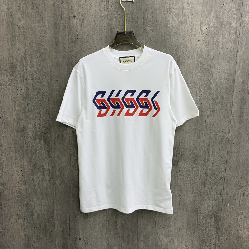 Áo phông nam nữ Premium Cotton in chữ GG móc xích xanh trắng đỏ ngực phong cách đơn giản AP19P