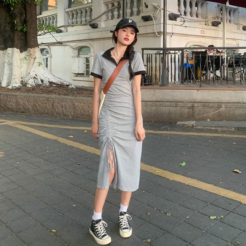 Đầm body đầm thun cổ sơ mi rút dây năng động cá tính  Fire.vn