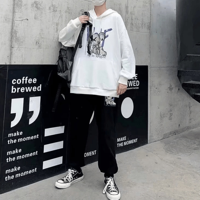 Áo hoodie Dáng Rộng In Họa Tiết Hoạt Hình Phong Cách hip hop Nhật Bản Chất Lượng Cao Thời Trang Cho Nam Và Nữ