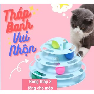Tháp banh 4 tầng đồ chơi vui nhộn cho mèo - Tháp bóng xoay tầng cho thú cưng