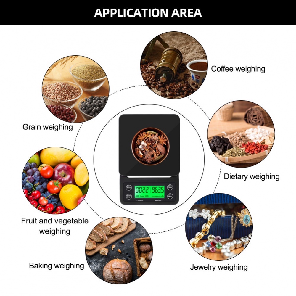 Cân điện tử kỹ thuật số có độ chính xác cao Dụng cụ đo lường Cân nhà bếp Cân cà phê nhỏ giọt với màn hình LCD hẹn giờ 3k