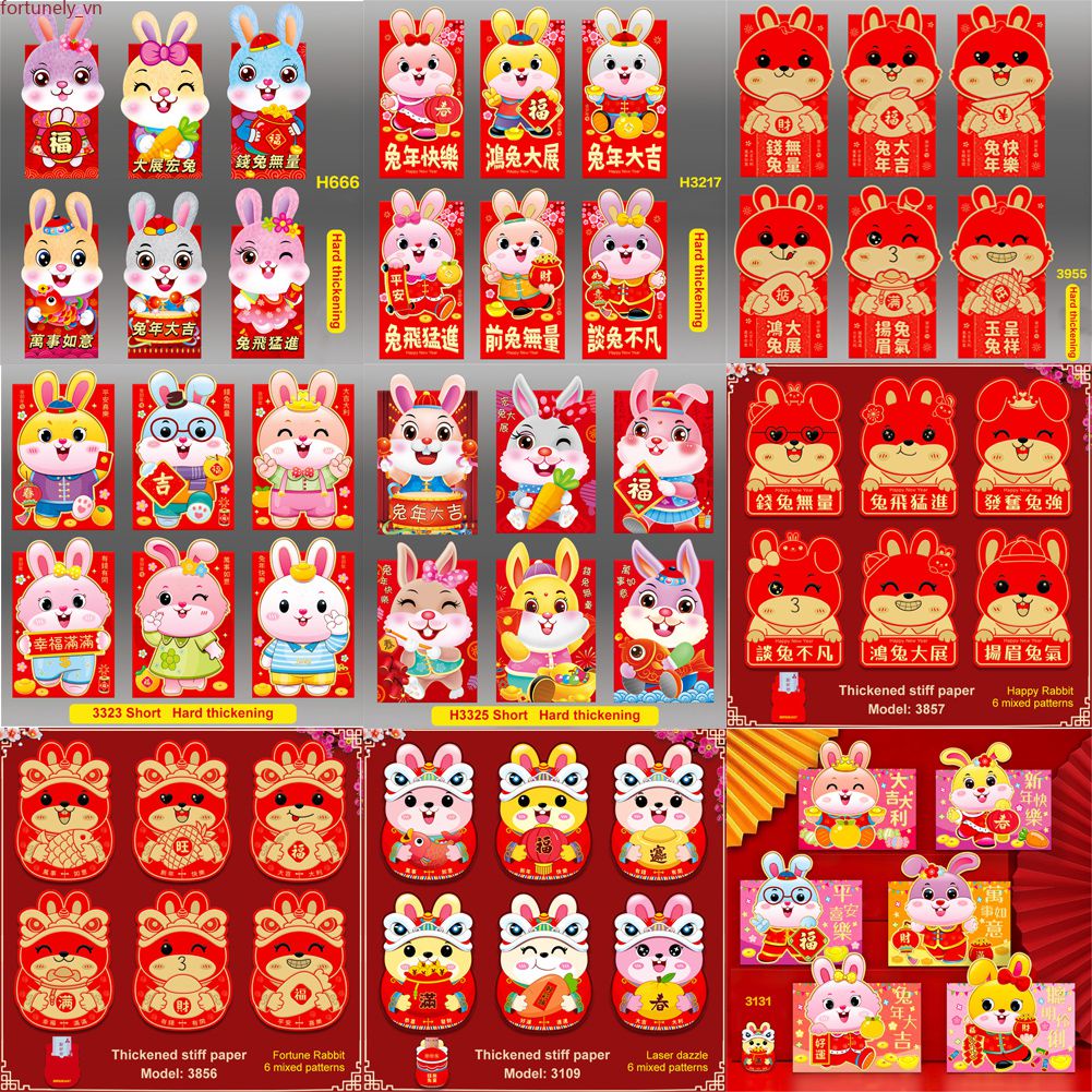 【Ready Stock】 【 9 Styles】 6 Cái/bộ Năm 2023 Lễ Hội Mùa Xuân Ốp Lưng Đỏ Hoạt Hình Thỏ Đỏ Gói Tin Sinh Nhật Cho Bé Angpao Cưới đỏ Túi