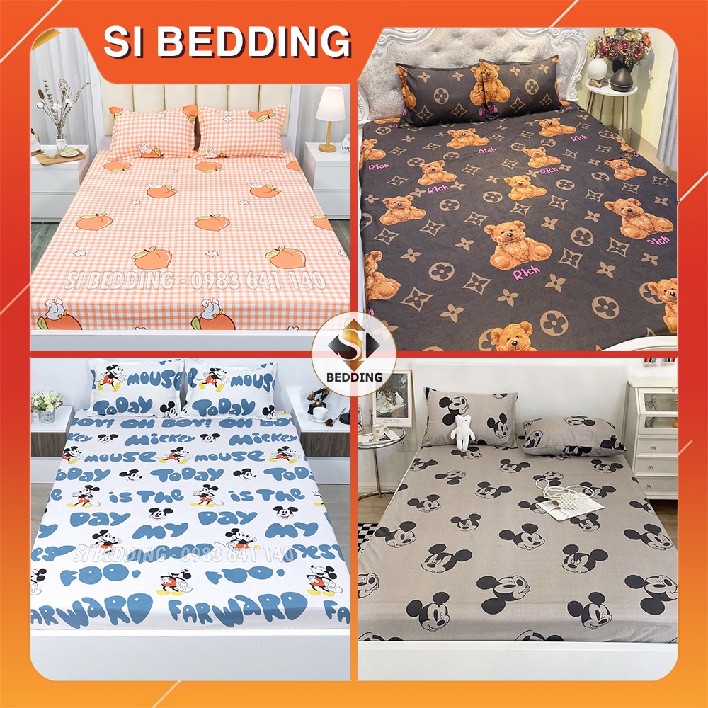 Bộ ga gối 1m2 - 1m4 ga trải giường + 2 vỏ gối nằm, drap giường cotton poly Si Bedding
