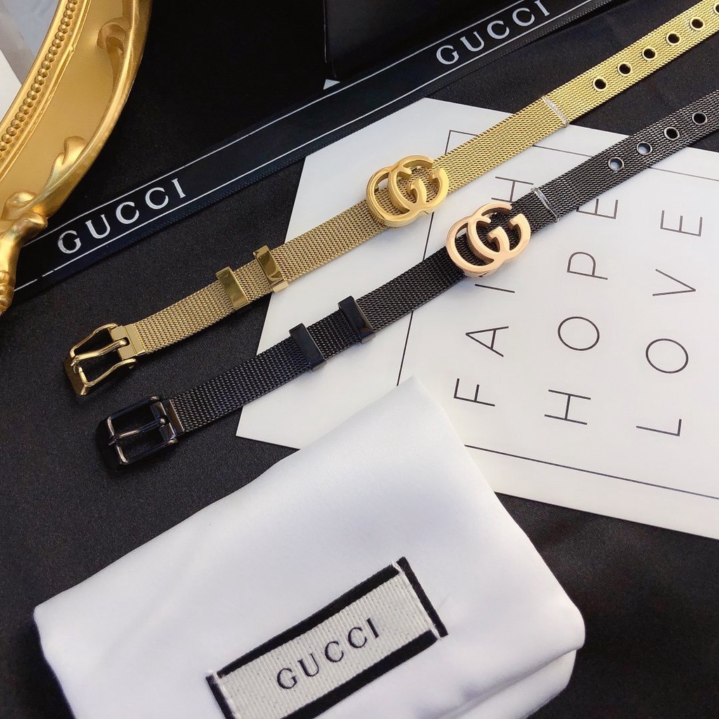 Vòng Tay Gucci Bằng Thép Titan Họa Tiết Hai Chữ GG