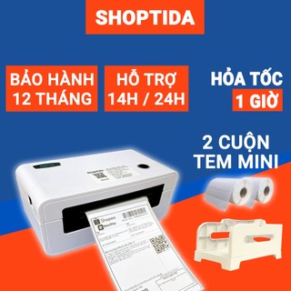 Máy in nhiệt Shoptida SP46 kèm 2 cuộn tem in nhiệt 35*22mm và khay, combo máy in đơn hàng tự dán bảo hành 12 tháng