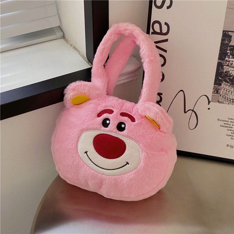 Túi Xách Đeo Vai Hình Tròn Phủ Lông Hình Chú Gấu / Dâu Tây Thời Trang Mùa Thu 2022