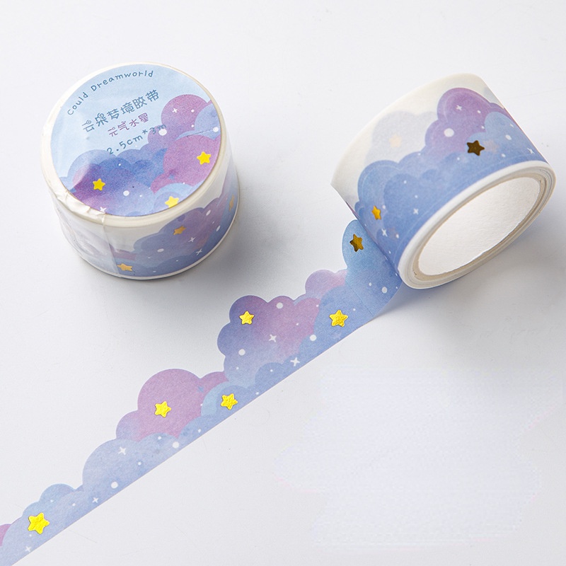 Cuộn Băng Keo Washi 2.5cmx3m Họa Tiết Đám Mây / Thỏ / Cany Vàng Trang Trí Sổ Tay Cho Học Sinh
