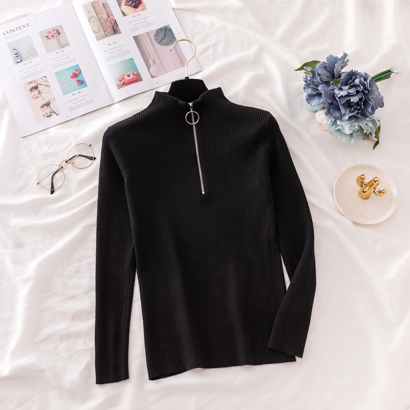 Áo Len Tăm Body Dài Tay Cổ Trụ Kéo Khóa Cho Nữ