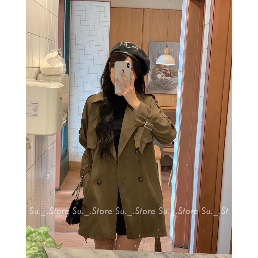 Áo khoác măng tô Hàn Quốc dáng ngắn kèm đai. Meoow Closet