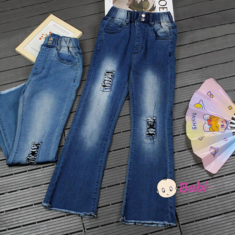 Quần Jeans Dài Ống Loe Wax Rách Cao Cấp Cho Bé Gái, Quần Bò Thời Trang Hàn Quốc 2022 Size Đại 20-42kg (5 - 11 tuổi)