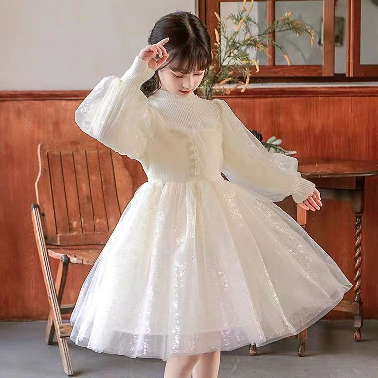 Đầm Dệt Kim Tay Phồng Dáng Dài Thời Trang Hàn Quốc Cho Bé Gái