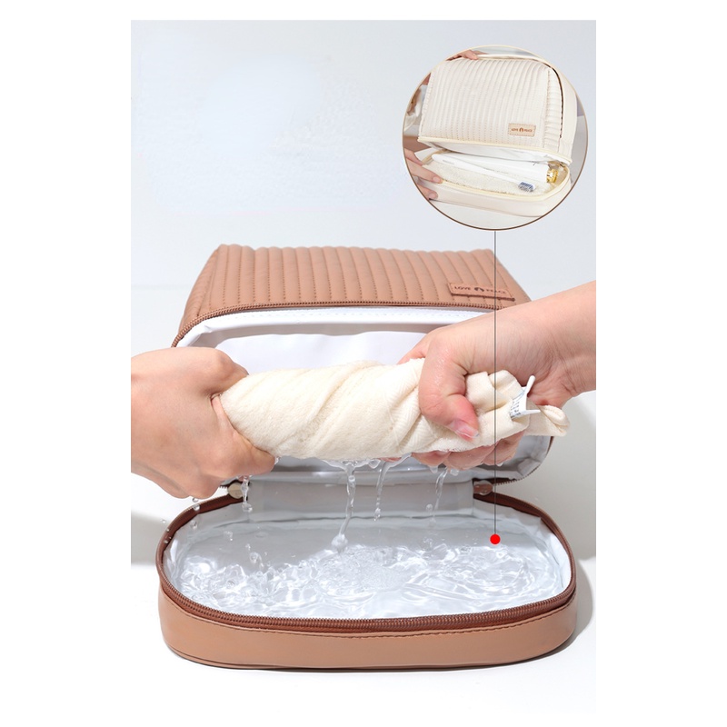 Pu Túi Đựng Đồ Trang Điểm Chia Ngăn Khô Ướt Chống Thấm Nước Tiện Dụng