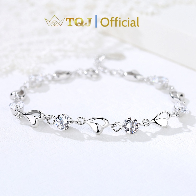 Lắc Bạc Nữ TQJ-LS14 Chất Liệu Bạc S999 Hình Trái Tim Đính Đá Cao Cấp