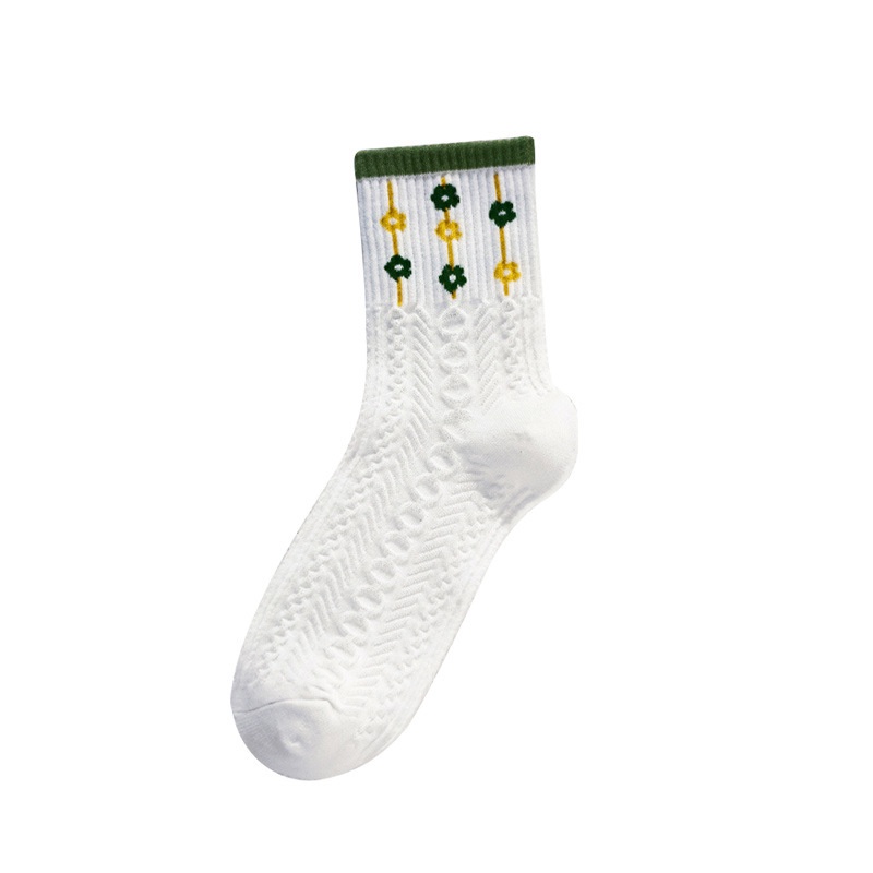 Vớ cotton Màu Sắc Đơn Giản Họa Tiết Hoa Xinh Xắn Thời Trang Xuân Thu Cho Nữ