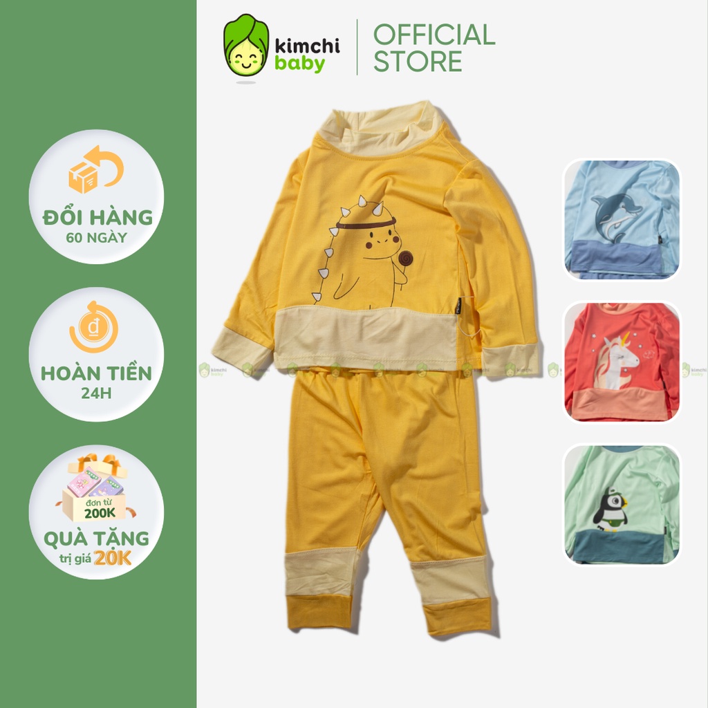 Bộ Dài Tay Thun Lạnh Cho Bé Trai, Bé Gái MIMONRI Cổ 3P Họa Tiết Pokemon, Đồ Bộ Mặc Nhà Cho Bé Thu Đông KWTD2215