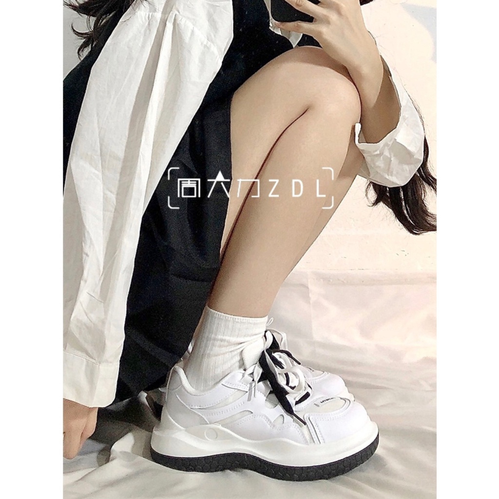 Giày Thể Thao Nữ Đế Cao Ong Bằng Buộc Dây Màu Trắng Hồng Vải bata mới Hot Xu hướng Hàn Quốc đẹp cá tính
