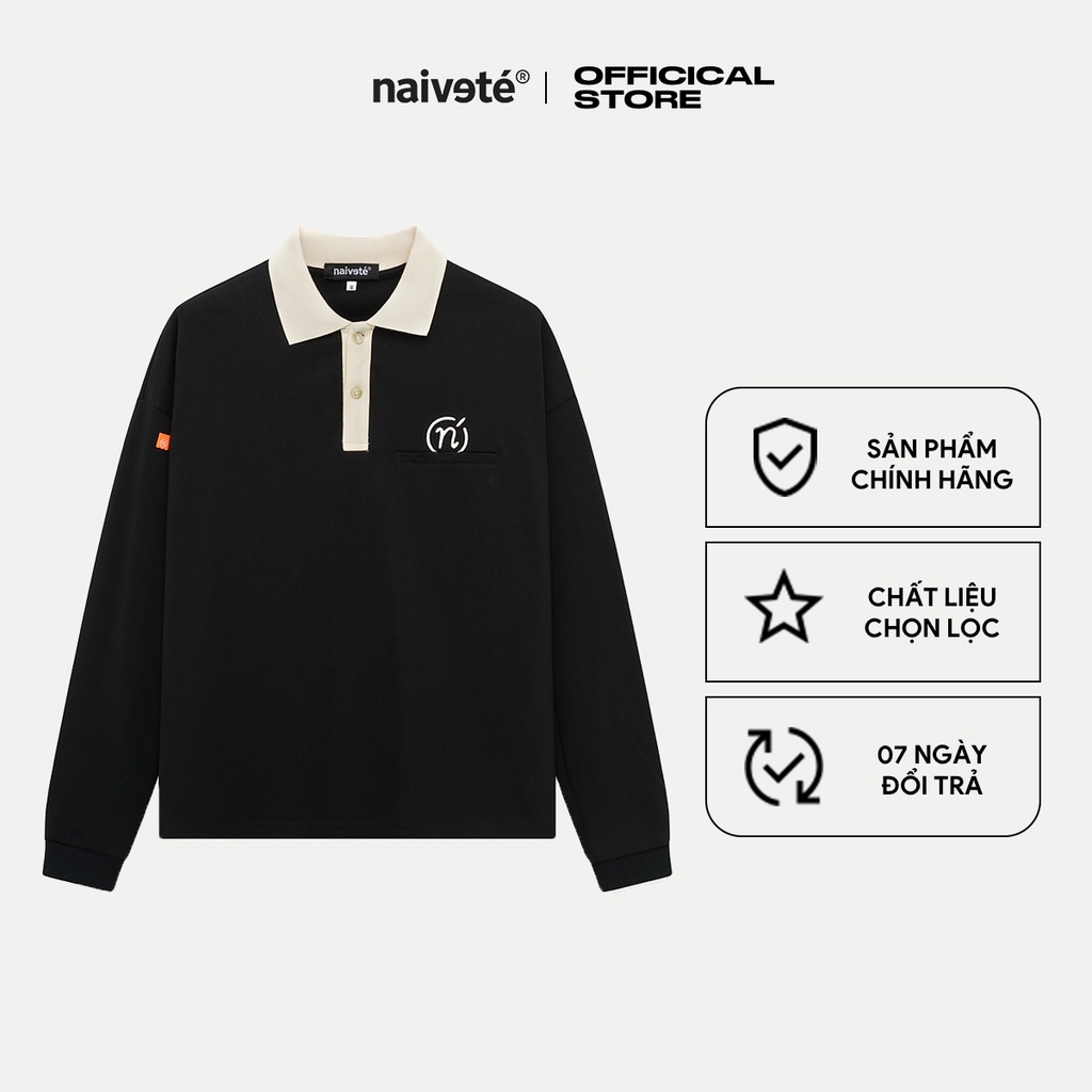 Áo polo dài tay unisex Tag Logo NAIVETE sweater cổ bẻ chất liệu cotton