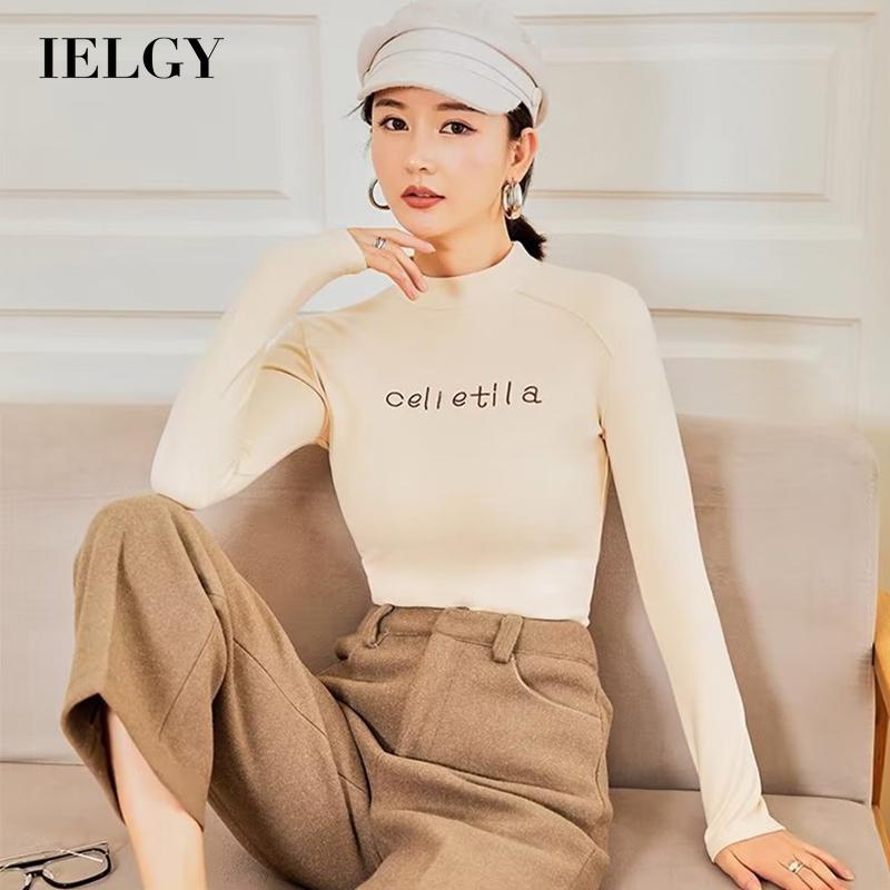 IELGY    Áo Thun Mỏng Tay Dài Cổ Lọ Ôm Dáng Thời Trang Cho Nữ