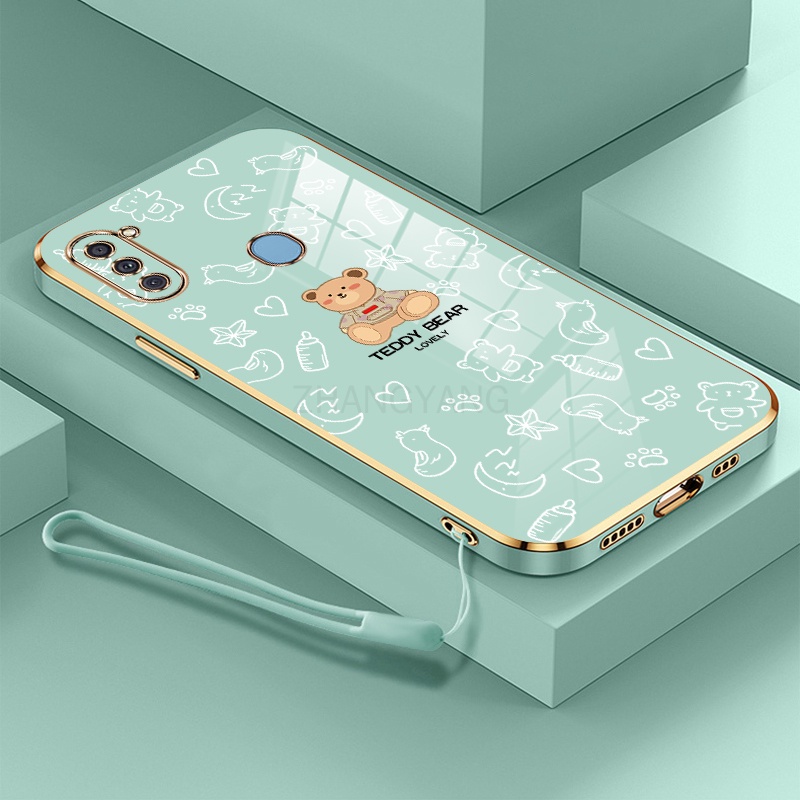ốp lưng Samsung a11 Ốp Điện Thoại TPU Dẻo Mạ Màu Họa Tiết Chú Gấu Dễ Thương Kèm Dây Đeo Cho Samsung a11