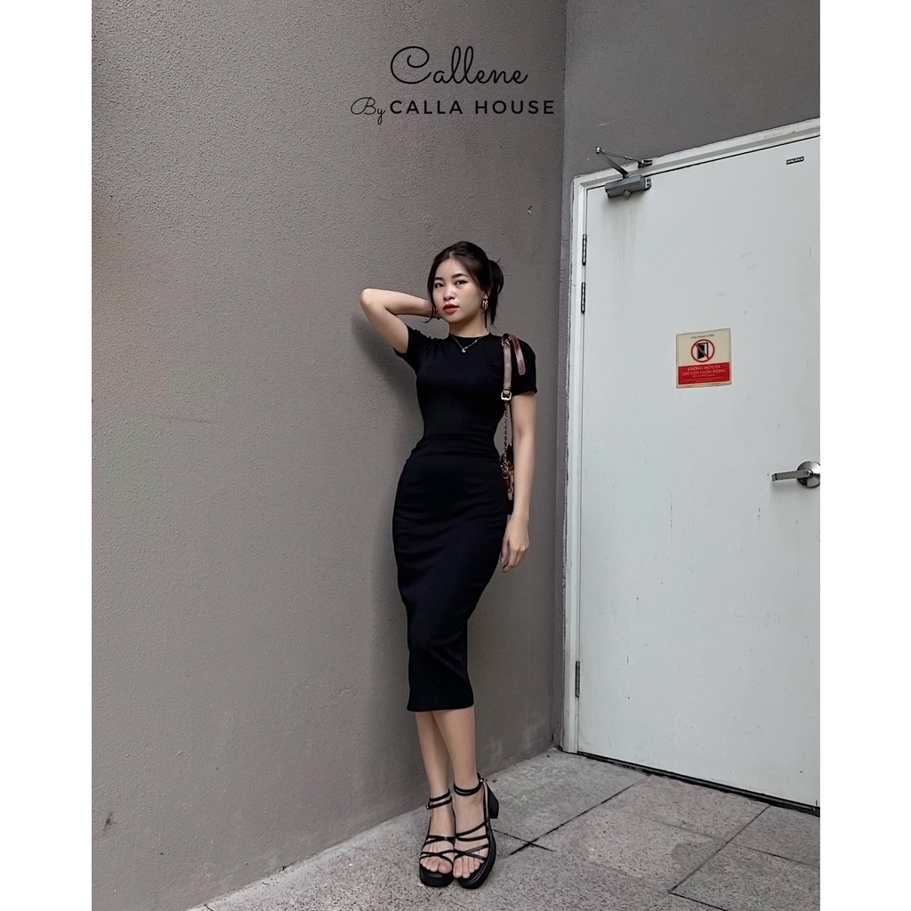 Đầm body thun 4 chiều tôn dáng tay ngắn nhún eo chất thun mịn co giãn mạnh