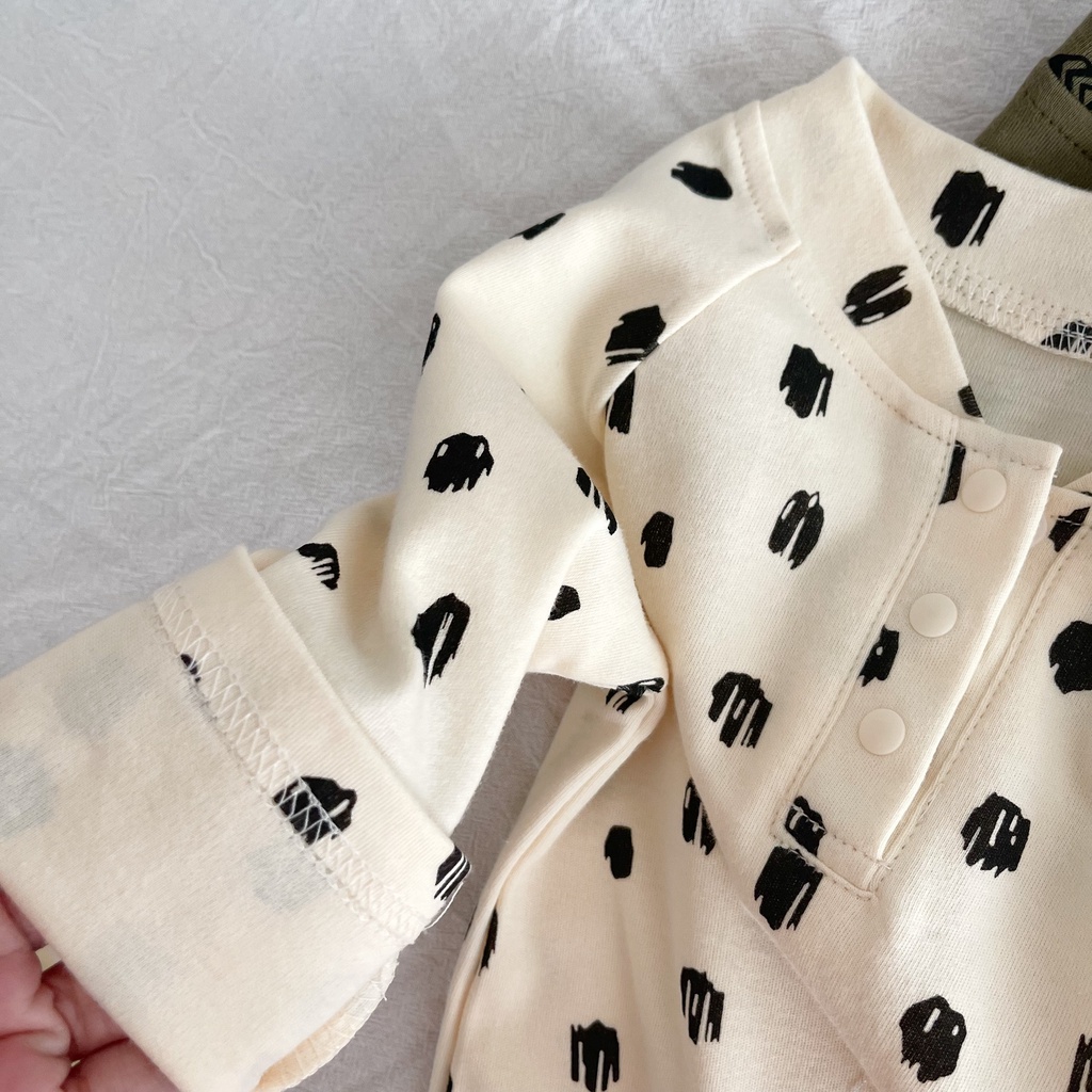 Bộ Áo Liền Quần Tay Dài In Họa Tiết Toàn Diện Thời Trang Xuân Thu Xinh Xắn Cho Bé