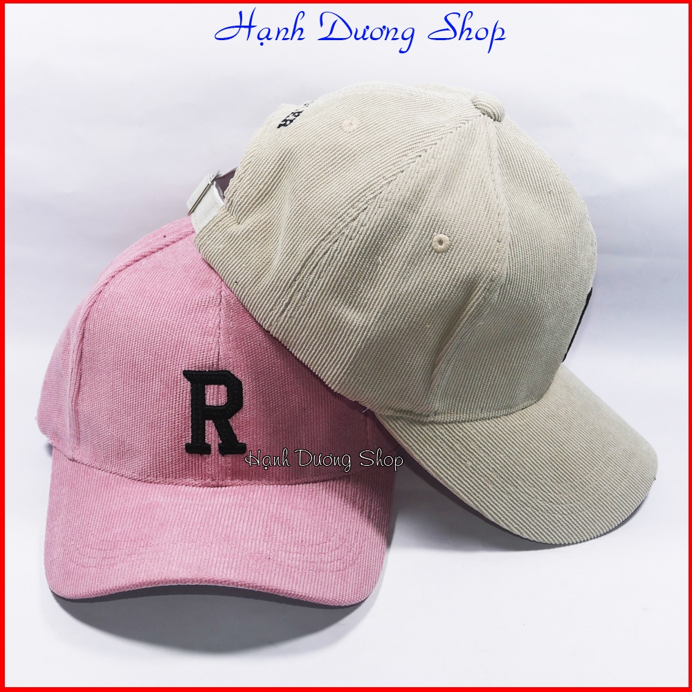 Mũ lưỡi trai ❤️ Nón kết thêu hình chữ R chất liệu nhung tăm cao cấp form unisex nam nữ