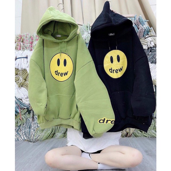 Áo hoodie nữ form rộng hình mặt cười, hàng sẵn 3 màu