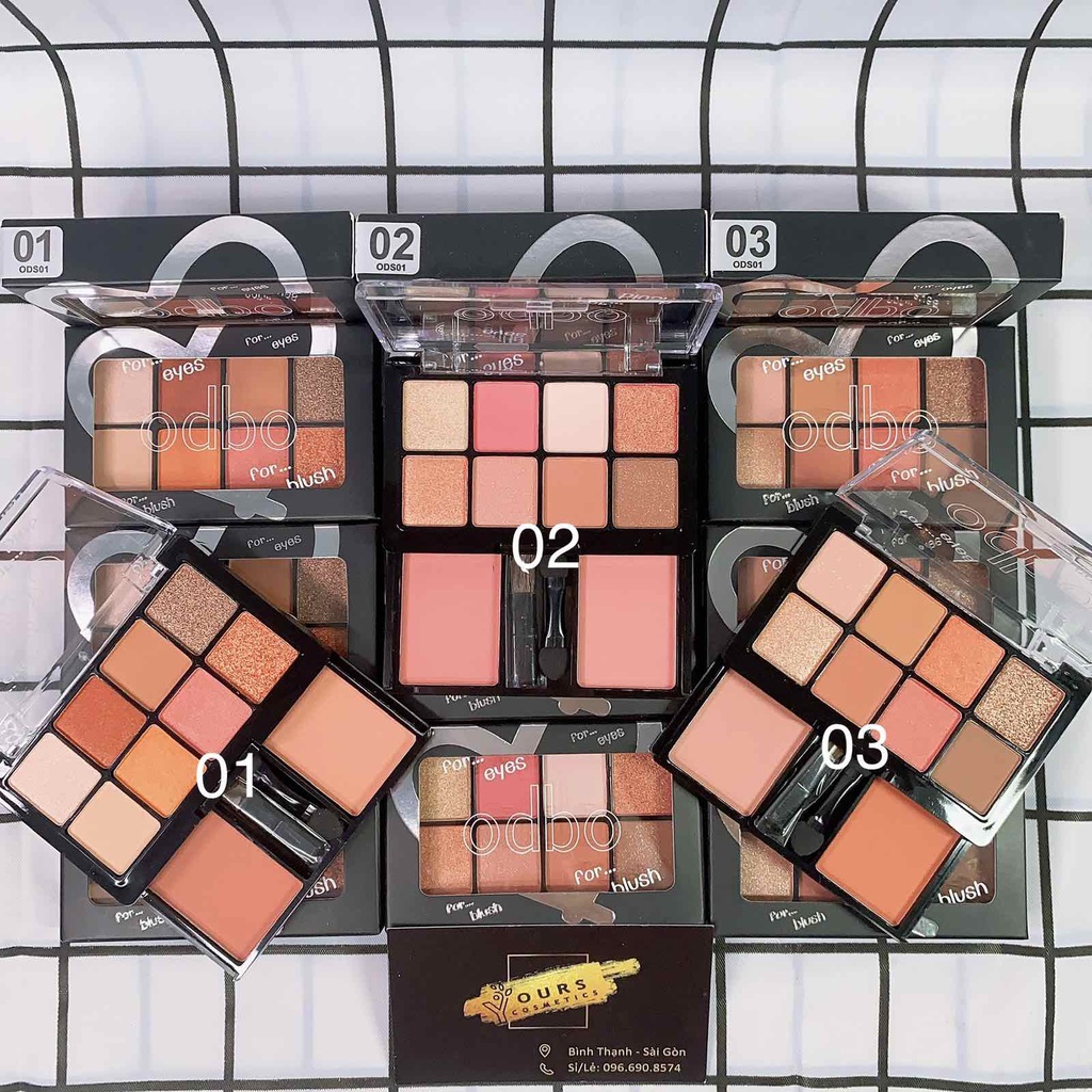Bảng Phấn Mắt Kèm Má Hồng Tông Đỏ Cam Cháy Có Nhũ Odbo 2 Tầng