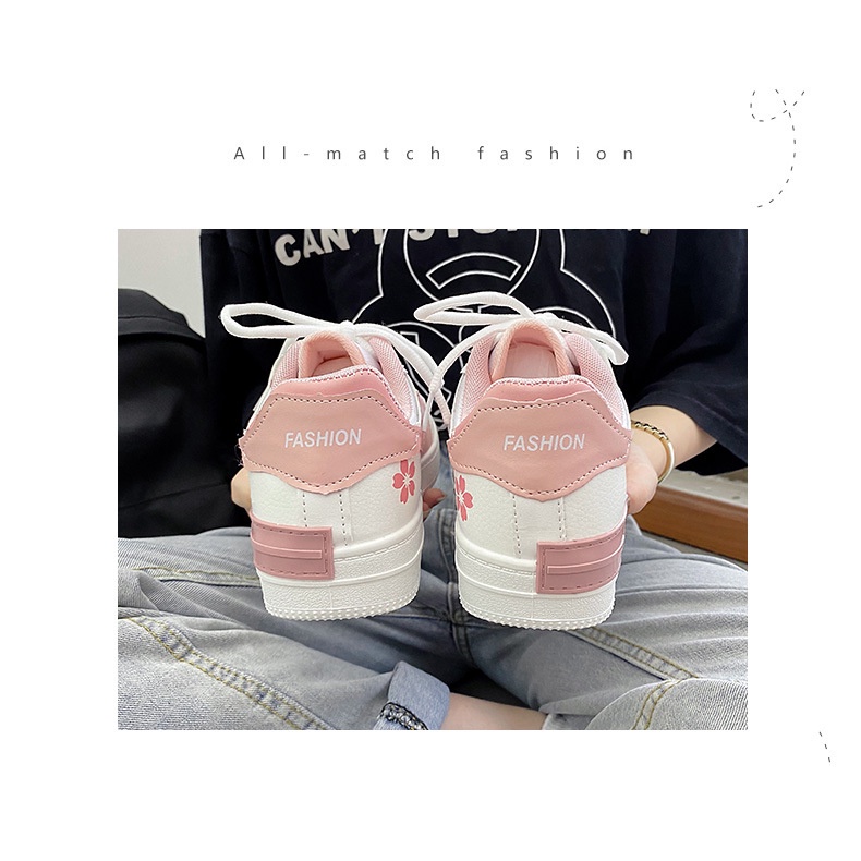 Giày Thể Thao Trắng Hồng Họa Tiết Hoa Nhỏ Phong Cách Hàn Quốc Cho Nữ