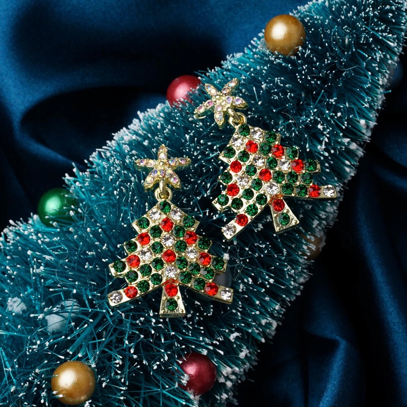 1 Cặp Bông Tai Dáng Dài Không Đối Xứng Hình Cây Thông / Ông Già Noel / Người Tuyết Phối Tua Rua Thời Trang Hàn