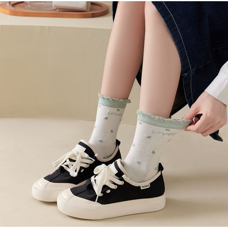 Set 5 Đôi Tất Vớ Nữ Cao Cổ Mix Hoa H1