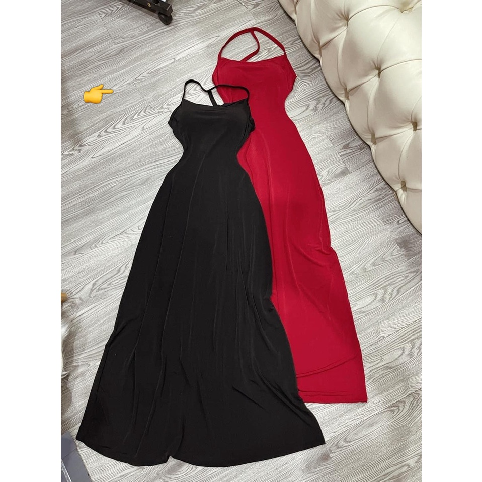 Đầm 2 dây dáng dài xòe dưới hở lưng 1 dây đứng cực hot , chất thun lụa mềm mịn mát