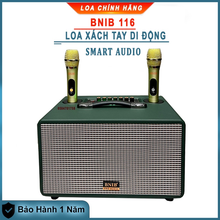 Loa Thông Minh Loa Bluetooth Di Động BNIB 116 Kèm 2 Micro UHF Cao Cấp, 2 Bass Đôi 16cm Chống Hú- LOA AZPRO AZ338