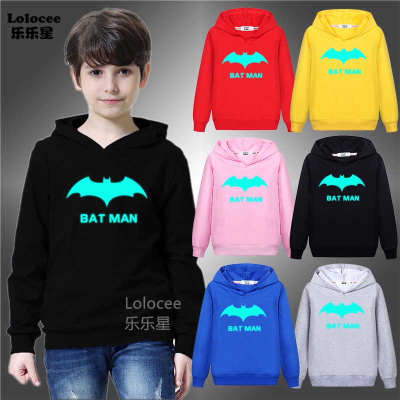 Áo Hoodie Dạ Quang Tay Dài In Hình Siêu Anh Hùng Người Dơi Hoạt Hình Cho Bé Trai