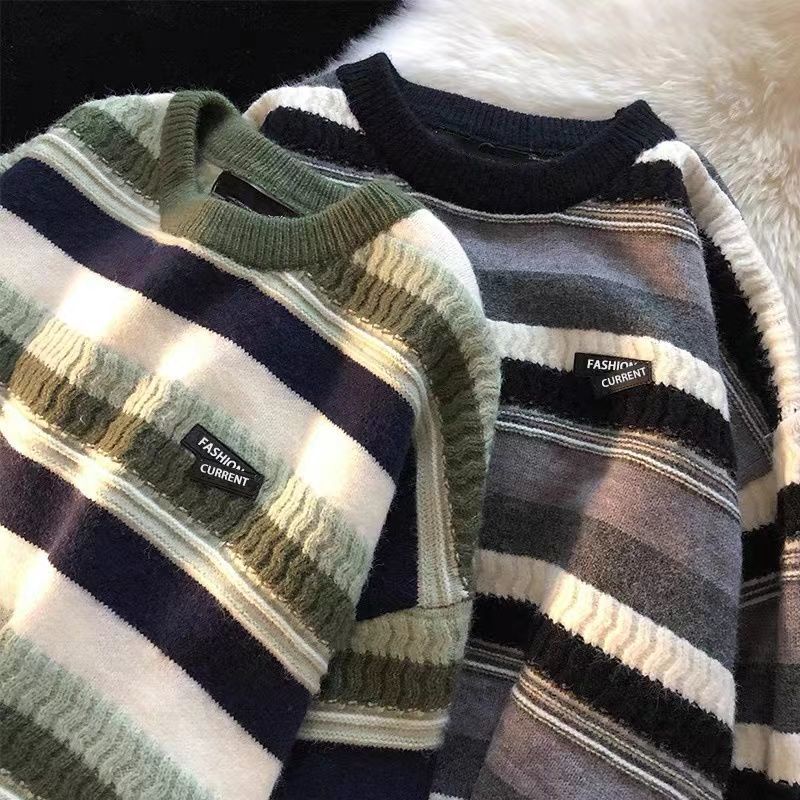 Áo Khoác Hoodie Thể Thao adidas Cổ Tròn Dáng Rộng Kẻ Sọc Kiểu Retro Nhật Bản Thời Trang Thu Đông Cho Nam
