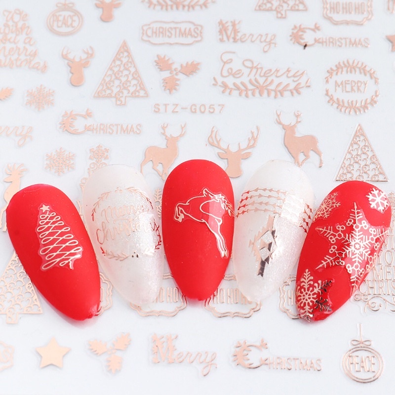 Sticker Noel dán móng nail bông tuyết Giáng sinh vàng hồng