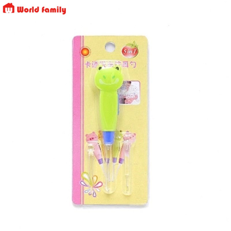 Cây lấy ráy tai cho bé an toàn, đồ lấy ráy tai nhựa trong suốt có đèn sáng hình hoạt hình dễ thương