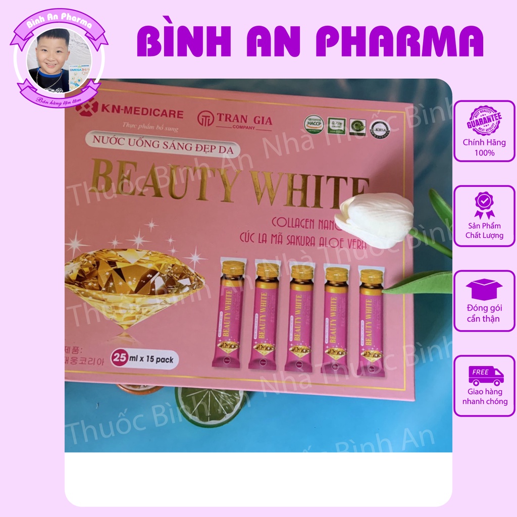 NƯỚC UỐNG SÁNG ĐẸP DA BEAUTY WHITE - COLLAGEN NANO PLUS - Cúc La Mã Sakura Aloe Vera 3200mg