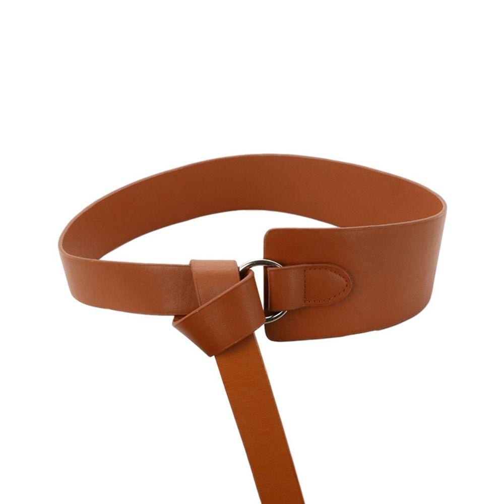 Thắt Lưng Da PU Bản Rộng Thắt Nút Kiểu Retro Hàn Quốc Không Đục Lỗ Cho Nữ