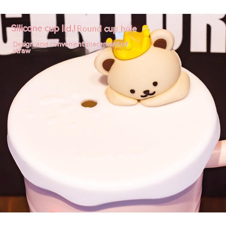 Cốc Uống Nước Bằng Sứ Có Nắp Đậy Và Muỗng Họa Tiết Hoạt Hình Dễ Thương