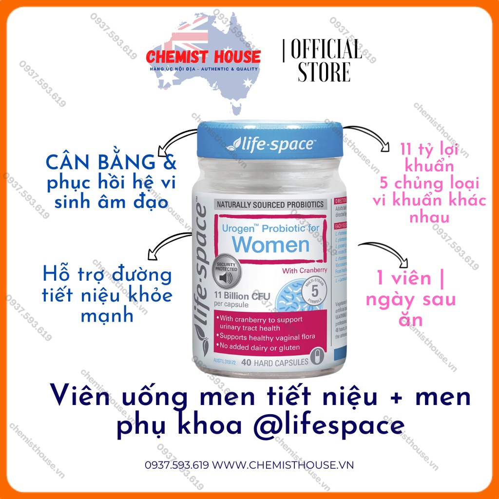 Viên uống men tiết niệu+ phụ khoa Life Space Urogen Probiotic For Women