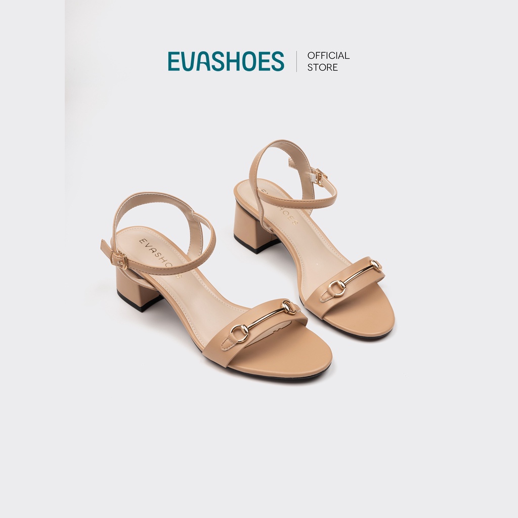 Sandal gót vuông 5cm quai ngang phối khóa Evashoes Eva0059V