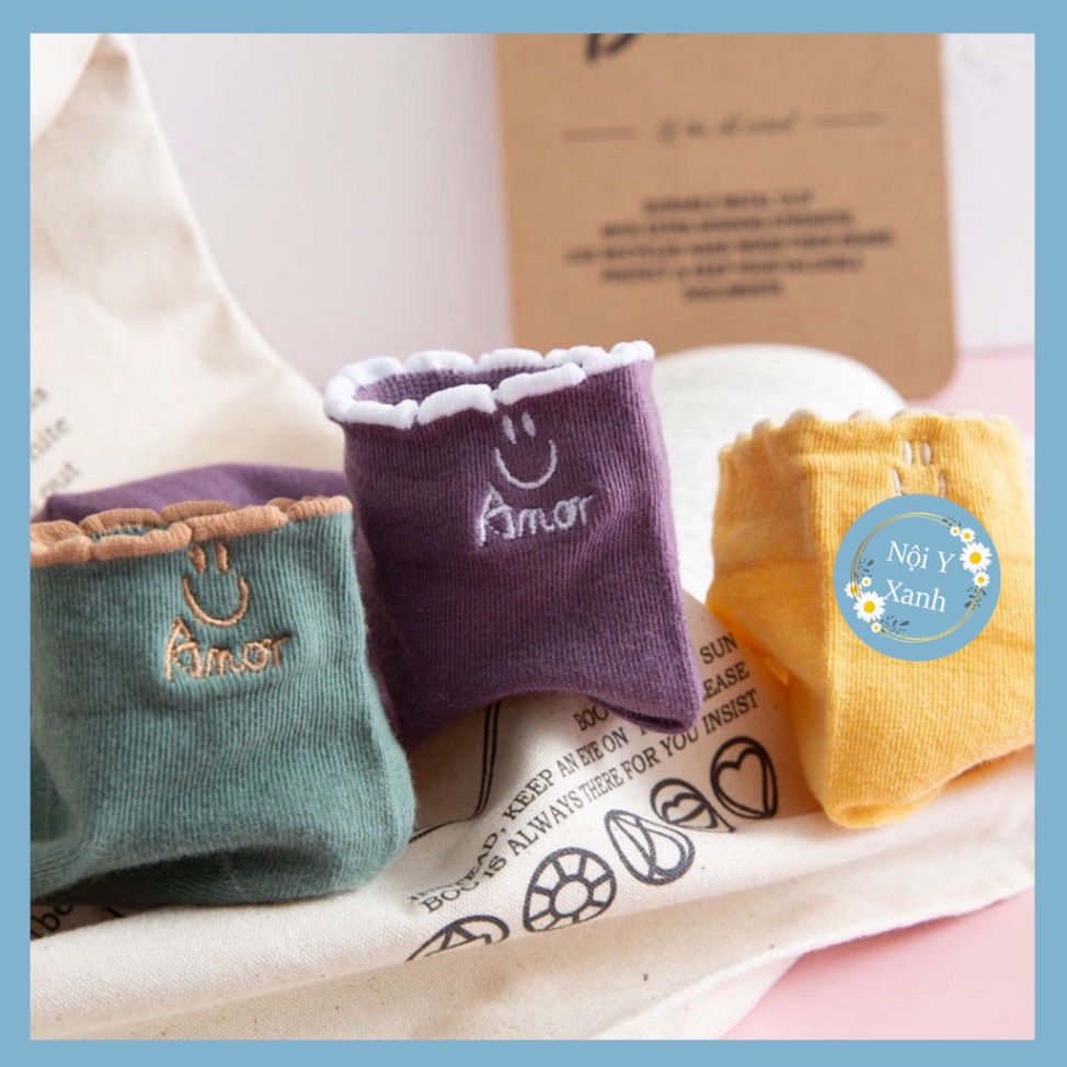 Tất Anor cổ ngắn nữ, vớ nữ mặt cười chất vải cotton co và giãn bốn chiều thoáng khí tt4 nội y xanh, chất ấm, thoáng khí