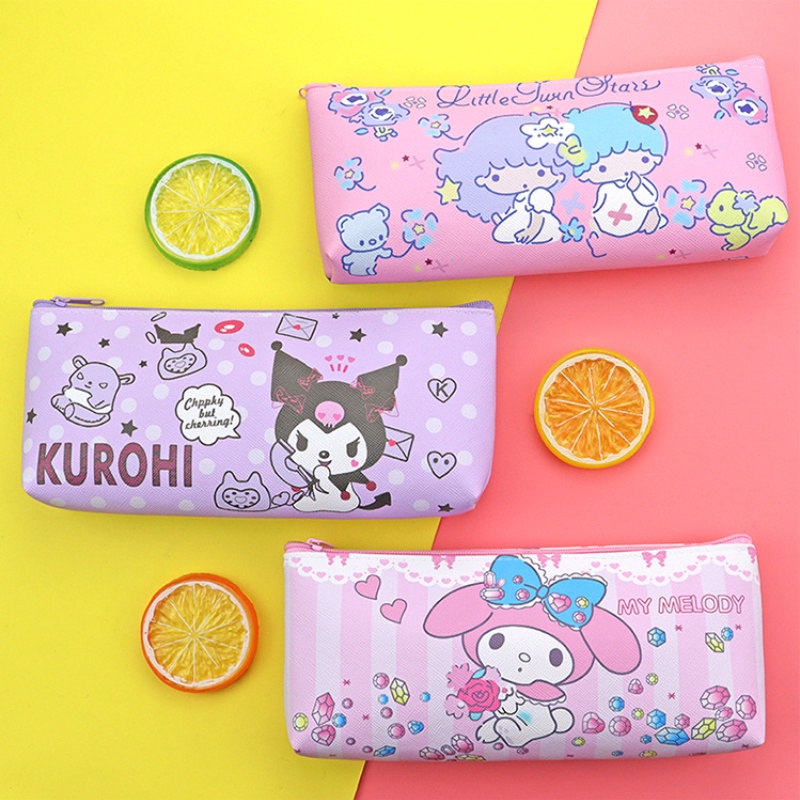 SANRIO Túi Đựng Bút Bằng PU Chống Nước Sức Chứa Lớn In Hình Melody Hoạt Hình Dễ Thương