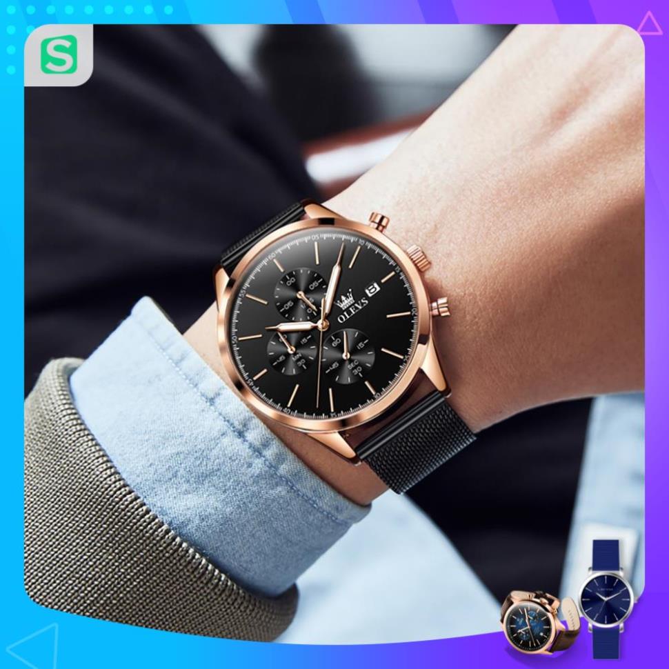 Đồng hồ nam chính hãng OLEVS 2881 Lịch dây đeo bằng thép không gỉ Có chức năng phát sáng chống thấm nước