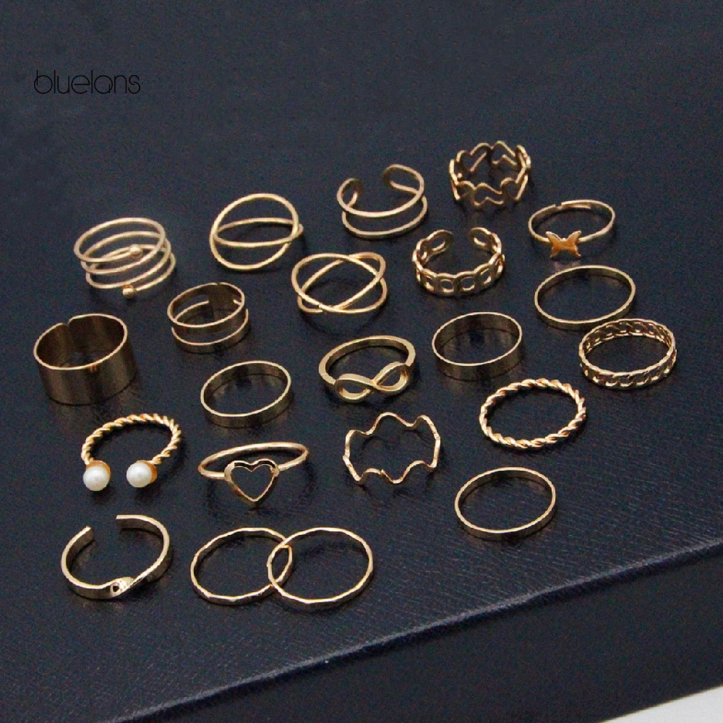 Set 22 Nhẫn Màu Vàng / Bạc Khắc Hình Trái Tim Nhiều Kiểu Dáng Thời Trang Cho Nữ